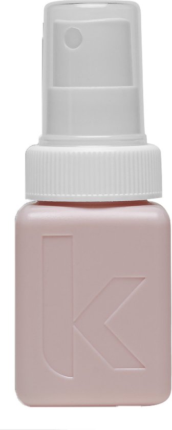 Lichtroze flesje met witte dop en sproeier, met een subtiel logo 'K'.