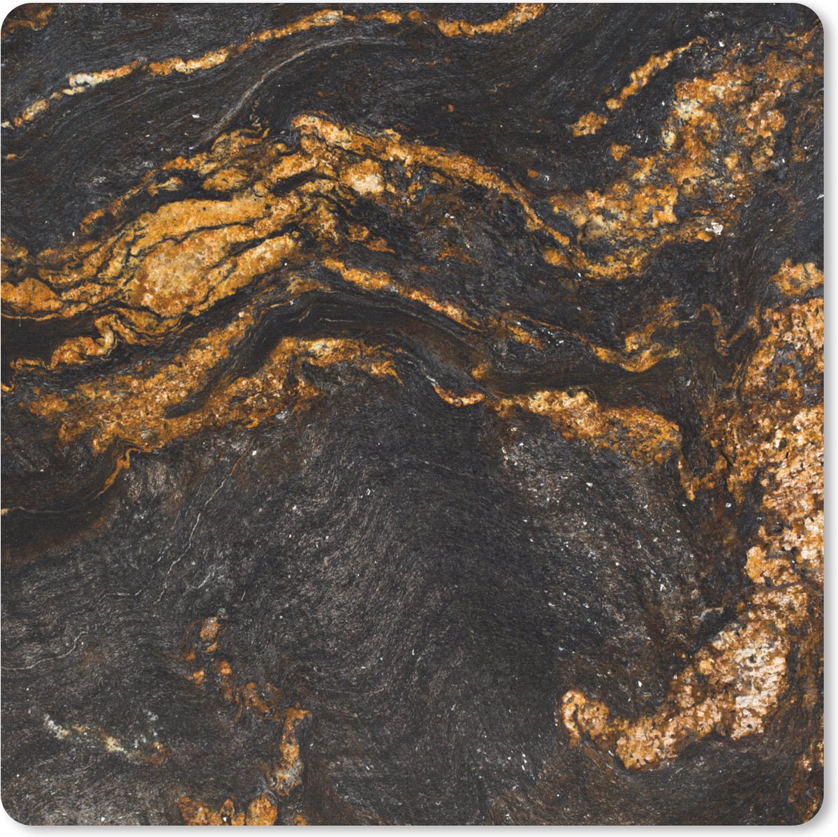 Muismat 20x20 cm - Mousepad Marmer - Kalk - Zwart - Goud - Marmer printlook - Luxe - Muismatten