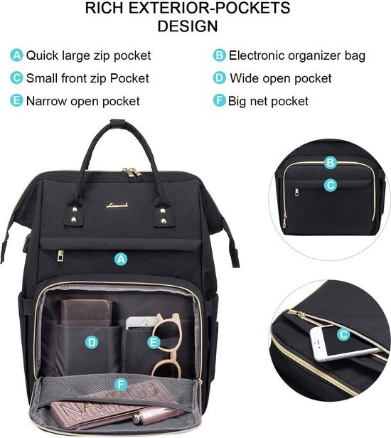 Shrrie Laptoprugzak voor dames, 15,6 inch, reisrugzak van leer