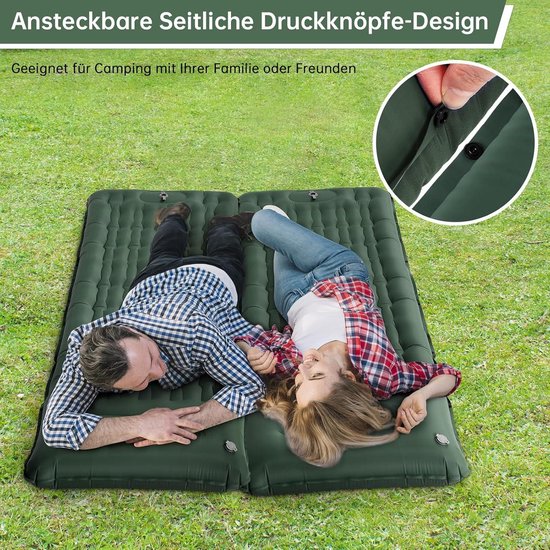 Opblaasbare slaapmat 11 cm zelfopblazend - upgrade airbag campingmatras met voetpomp en hoofdkussen - legergroen van FLOWZOOM — afbeelding 2