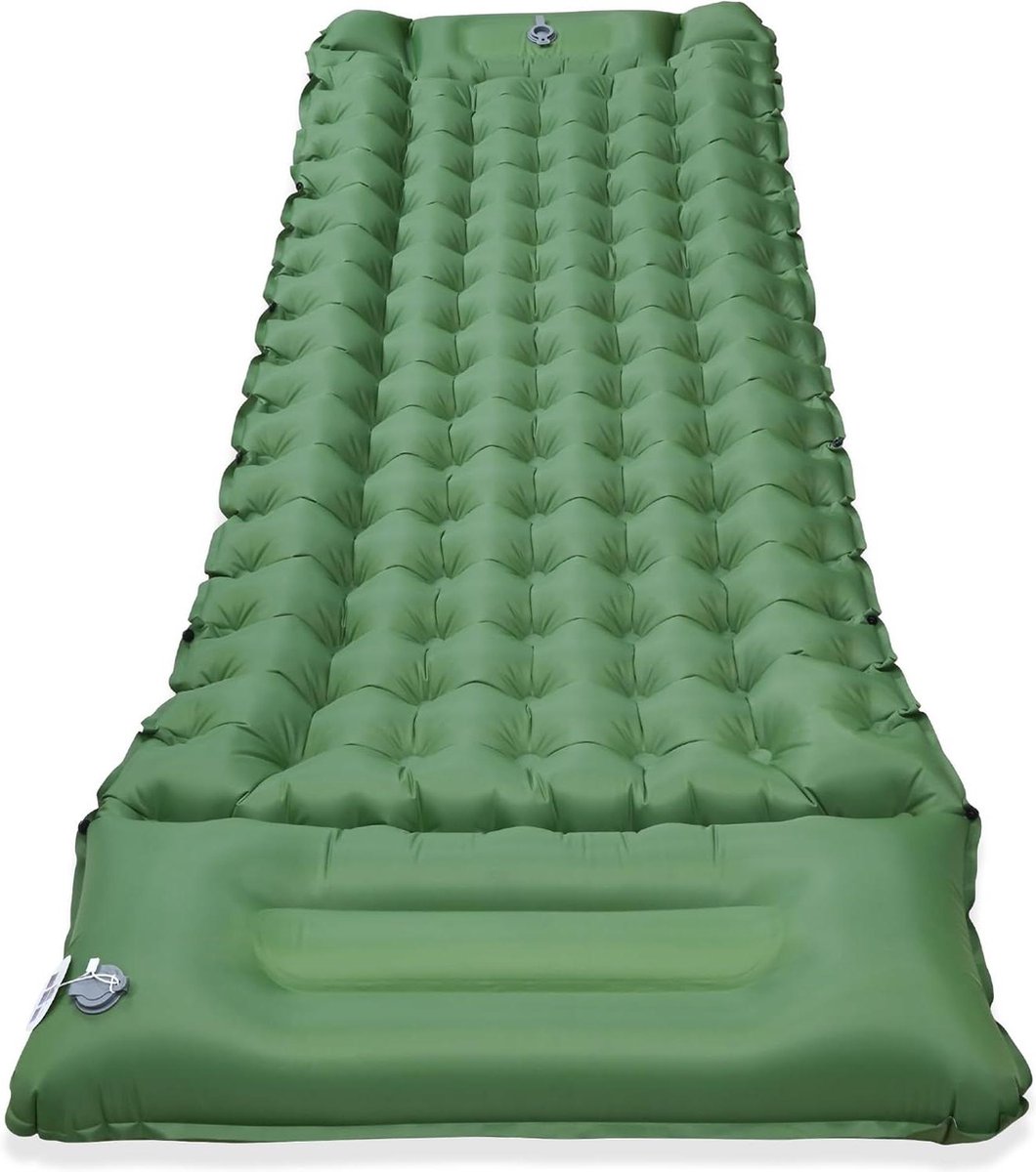Ultralichte campingmat met kussen en voetpomp - Compact en opblaasbaar - Groen