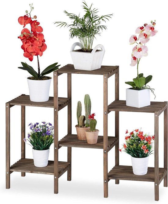 Relaxdays plantenrek hout, Shabby Chic design, voor binnen, woonkamer