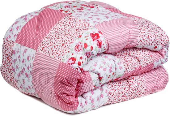 Zelesta Wonderbed Patchwork Pink 240x200cm - Dekbed zonder overtrek - 30 dagen proefslapen - Wasbaar hoesloos dekbed - Bedrukt dekbed - Dekbed met print - All Year Winterdekbed & Zomerdekbed