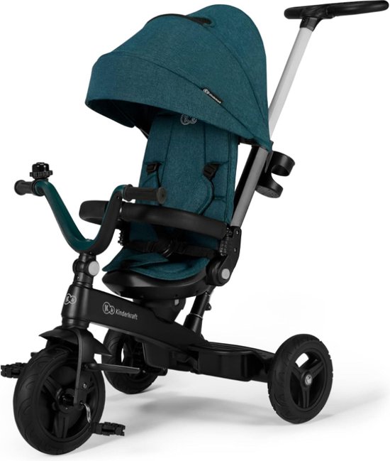 Foto: Kinderkraft driewieler twipper fiets met duwstang 360 draaibare zitting met zonnekap accessoires bel bekerhouder van 9 maanden tot 5 jaar groen
