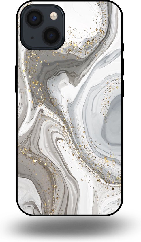 Smartphonica Telefoonhoesje geschikt voor iPhone 13 met marmer opdruk - TPU backcover case marble design - Zilver geschikt voor iPhone 13
