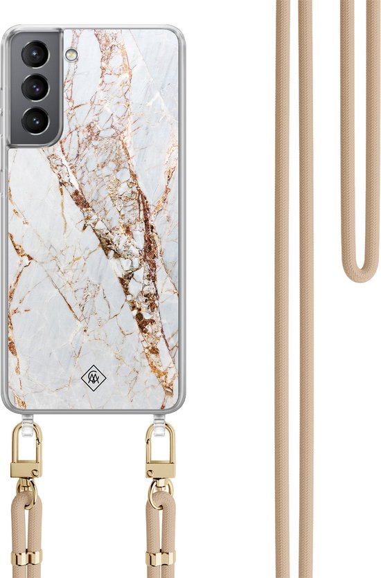 Étui Casimoda® avec cordon - Convient pour Samsung S21 - Marbre Or - Cordon détachable - TPU/polycarbonate - Couleur or