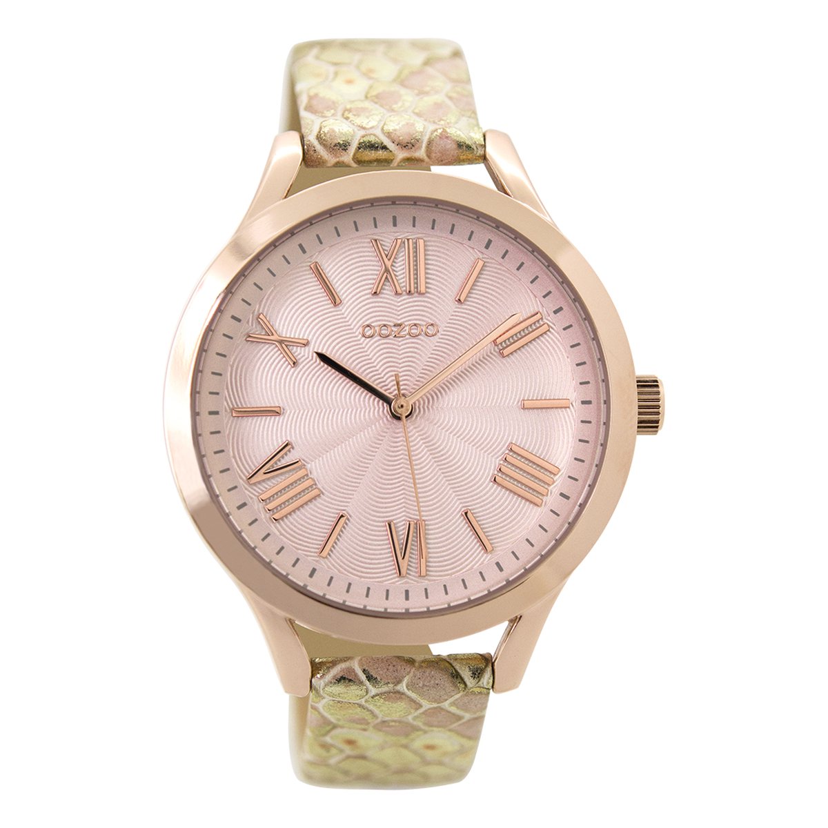 OOZOO Timepieces - Rosé goudkleurige horloge met goudkleurige leren band - C9478