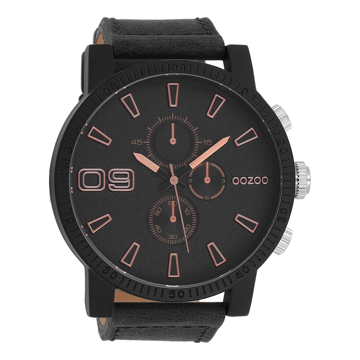 OOZOO Timepieces - Zwarte horloge met zwarte leren band - C9034