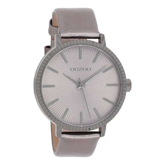 OOZOO Timepieces - Titanium horloge met zilverkleurige leren band - C9198