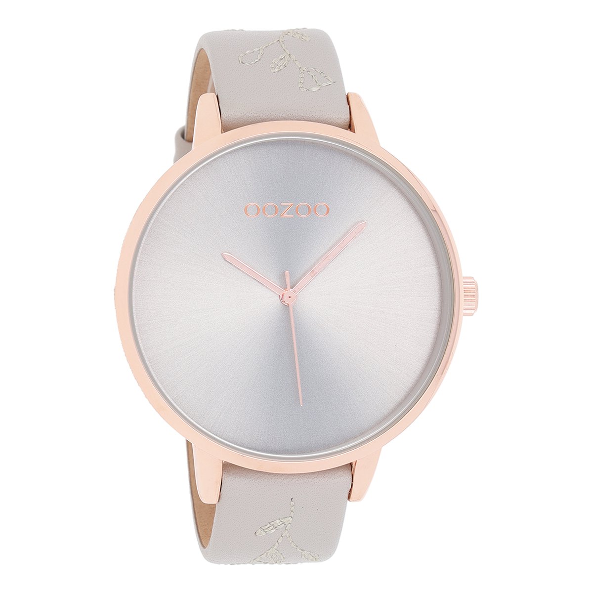OOZOO Timepieces - Rosé goudkleurige horloge met licht grijze leren band - C9715