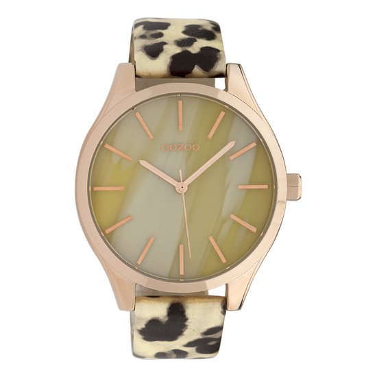OOZOO Timepieces - Rosé goudkleurige horloge met zand leren band - C9790