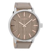 OOZOO Timepieces - Zilverkleurige horloge met taupe leren band - C9257