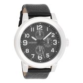 OOZOO Timepieces - Zilverkleurige horloge met zwarte leren band - C5584
