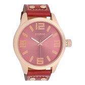 OOZOO Timepieces - Rosé goudkleurige horloge met koraal rood leren band - C1105