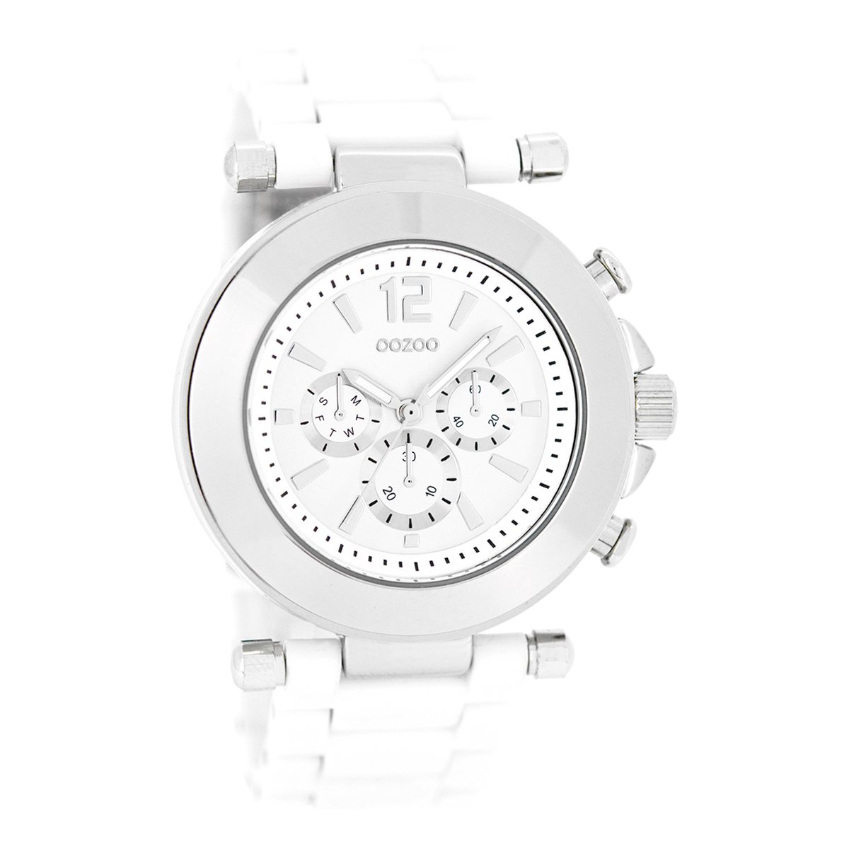 OOZOO Timepieces - Zilverkleurige horloge met witte kunststof horlogeband - C4880