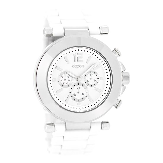 Foto: Oozoo timepieces zilverkleurige horloge met witte kunststof horlogeband c4880