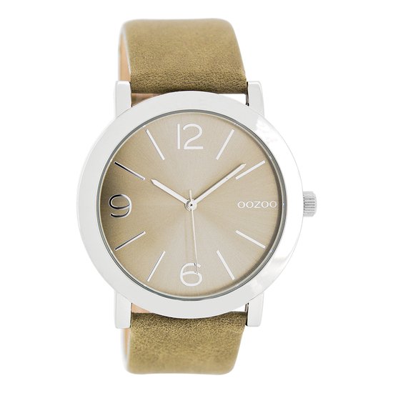 OOZOO Timepieces - Zilverkleurige horloge met grijze leren band - C8712