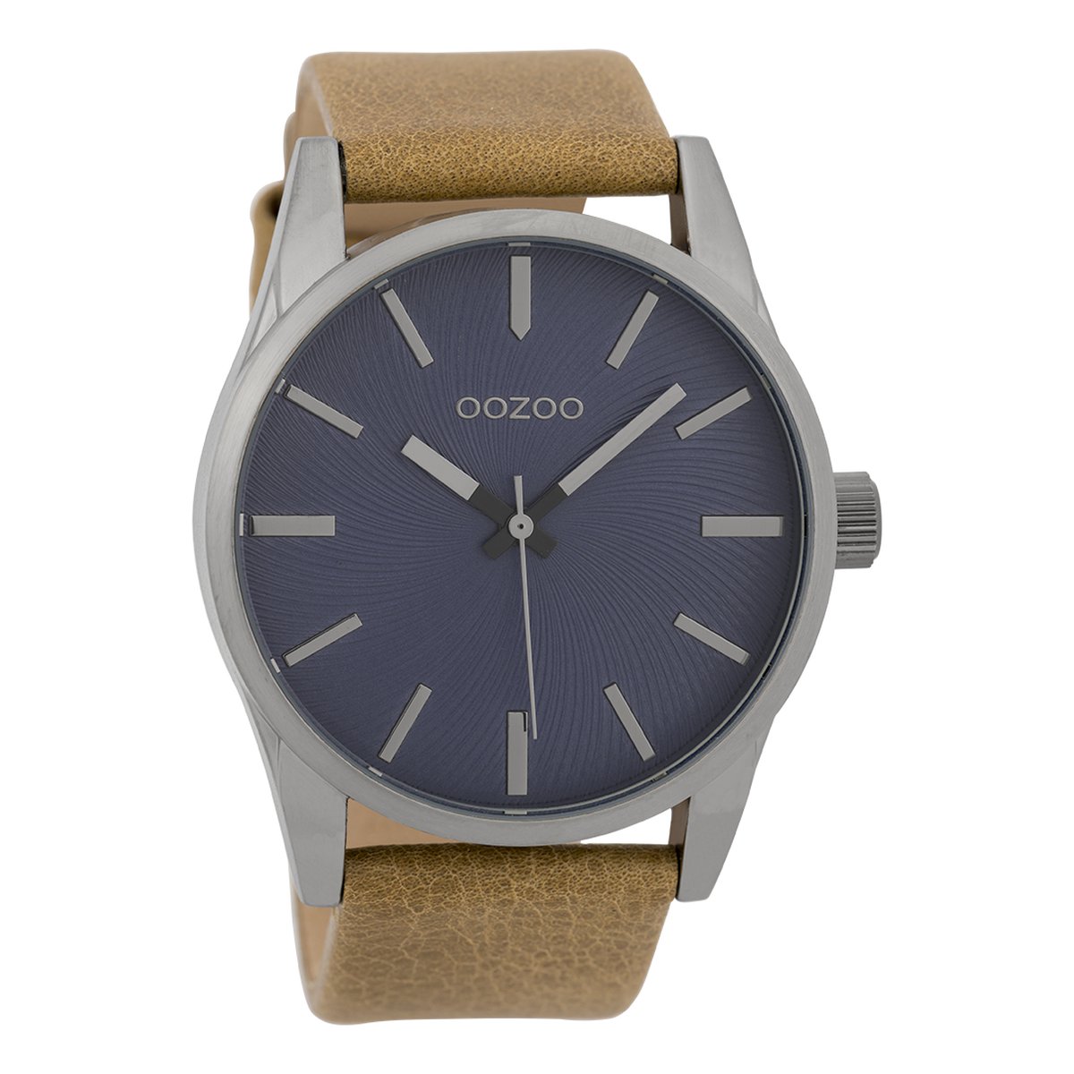 OOZOO Timepieces - Zilverkleurige horloge met camel leren band - C9625