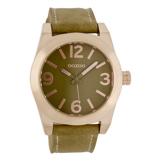 OOZOO Timepieces - Rosé goudkleurige horloge met camel leren band - C6735