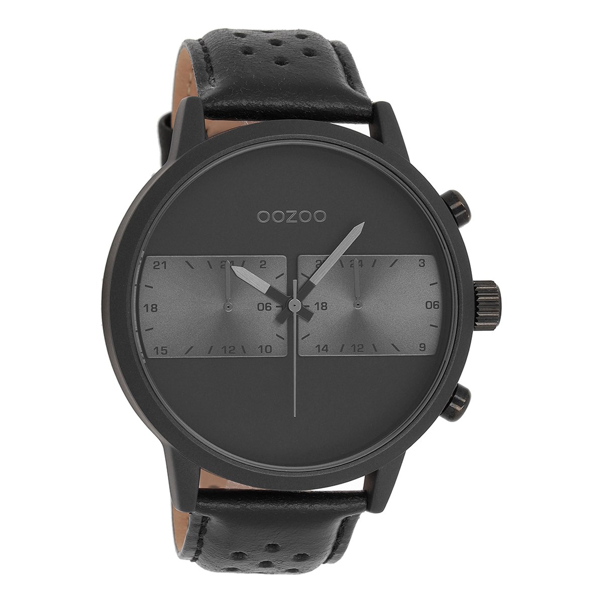 OOZOO Timepieces - Zwarte horloge met zwarte leren band - C10519