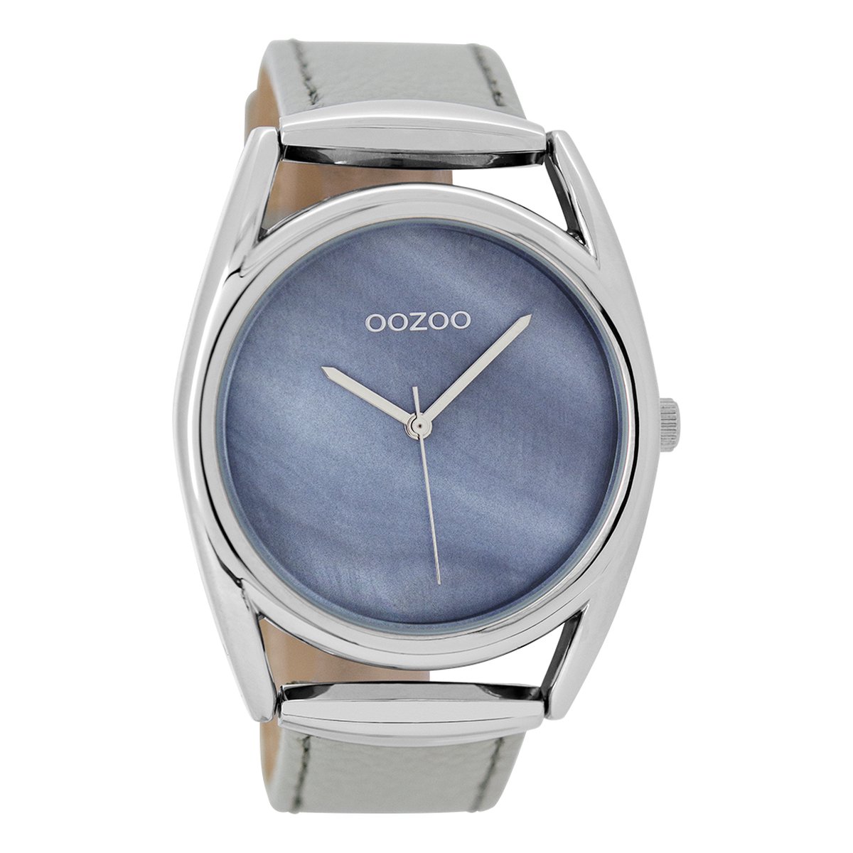 OOZOO Timepieces - Zilverkleurige horloge met steengrijze leren band - C9165