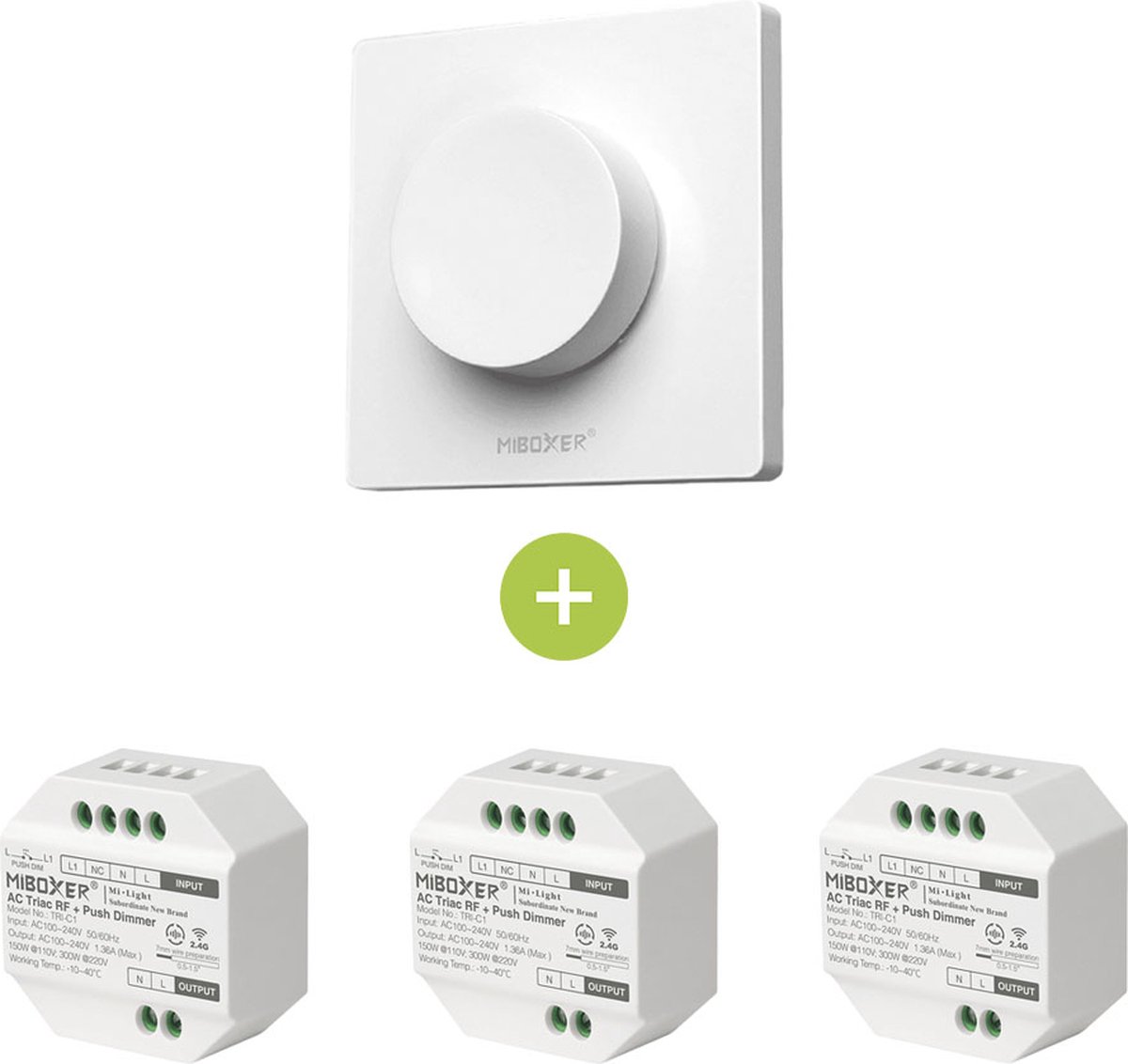 Bundelpakket | 3x Triac draadloze dimmer | 100-240V | Incl. Mi-light afstandsbediening | Wit