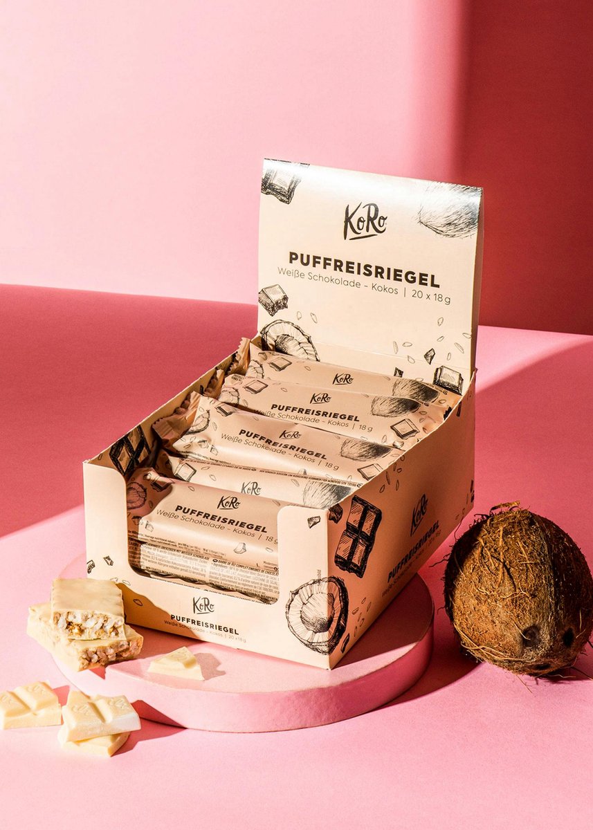 KoRo | Gepofterijstreep met witte chocolade met kokosnoot 20 x 18 g