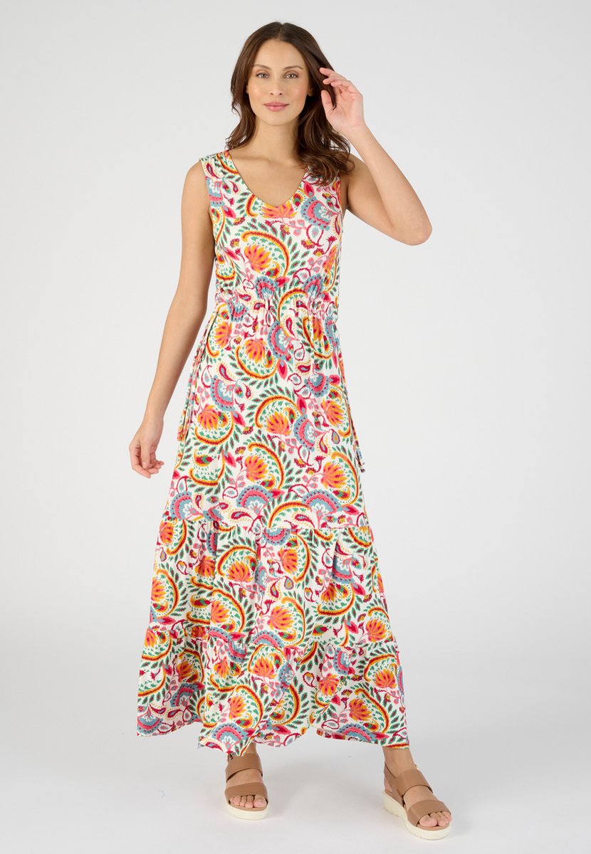 Damart Lange jurk in stretchtricot met tropische print Dames Wit 46 bol