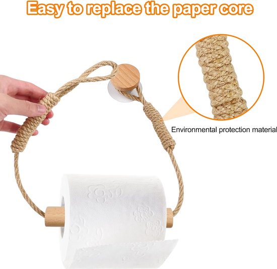 2 stuks toiletpapierhouders zonder boren, vintage jute wc-papierhouder