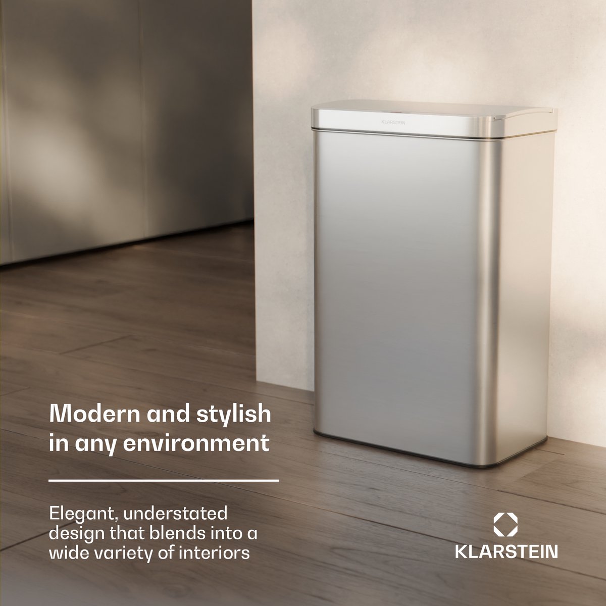 Klarstein 50 L rvs afvalbak met sensor en aanraakvrije soft close deksel, led bedieningspaneel, 2 compartimenten - moderne afvalbak voor de moderne keuken