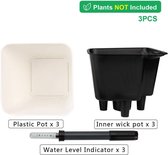 Zelfbewaterende plastic plantenbak met waterniveau-indicator 13 cm matwit - Moderne en decoratieve bloempot voor kamerplanten en kruiden - Set van 3