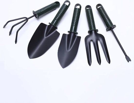 5-delige tuingereedschapset, tuingereedschapset, tuingereedschapset, tuinset met kleine tuinschep, schepje, hark, drietand, zaailingentrekker voor planten, potplanten