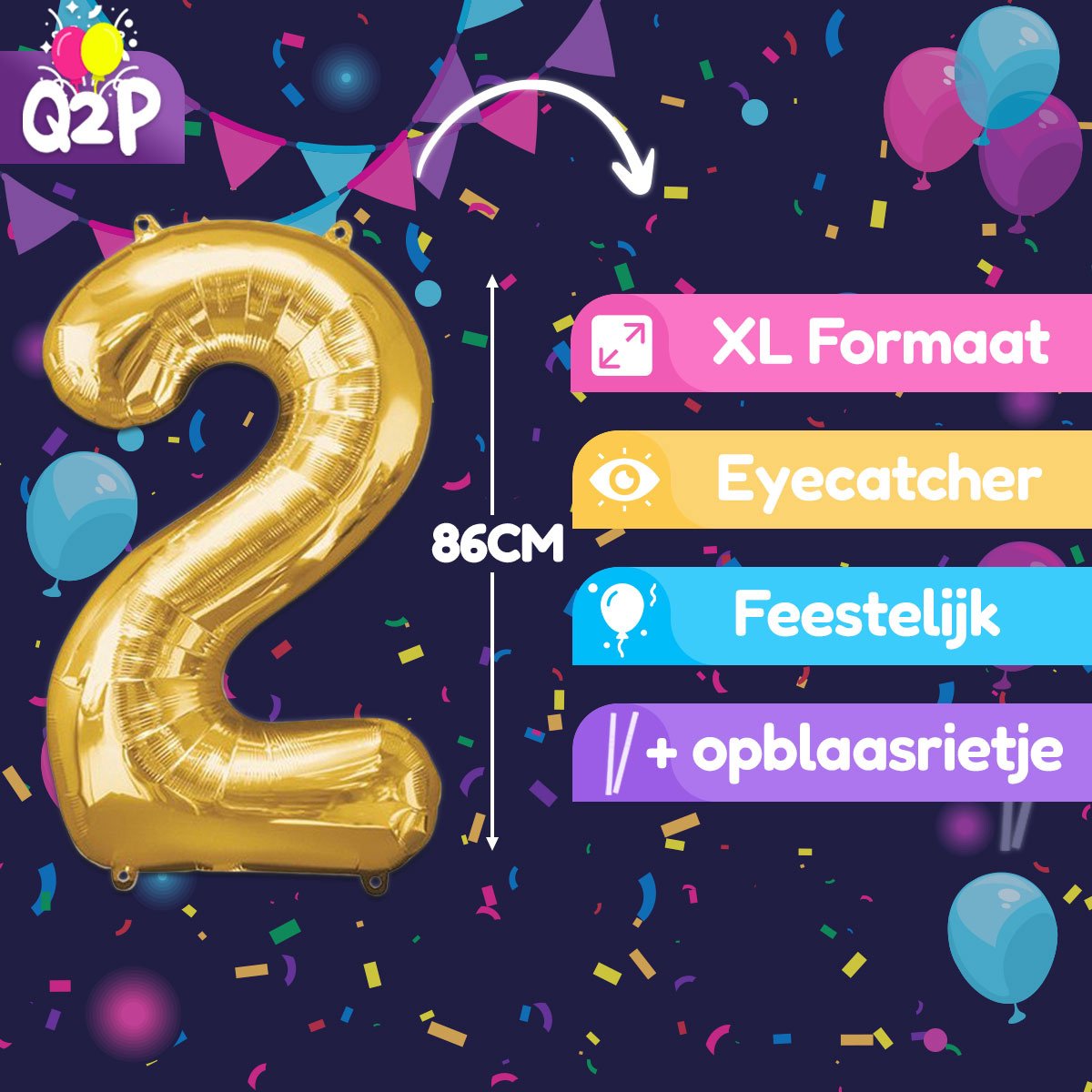 Cijfer Ballonnen Ballon Cijfer 2 Verjaardag Versiering Feest Helium Ballonnen Cijferballon Folieballon Goud Xl Formaat — afbeelding 2