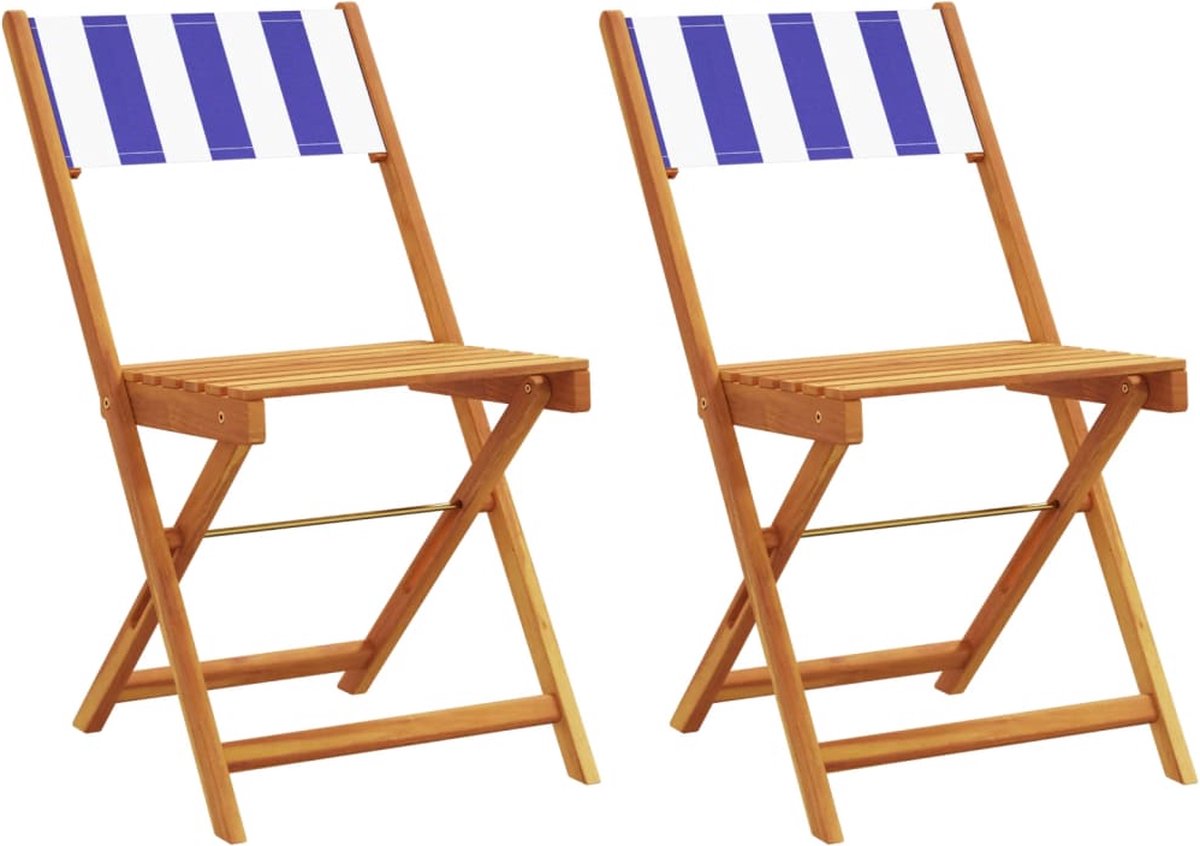 VidaXL Bistrostoelen 2 st massief acaciahout en stof blauw en wit