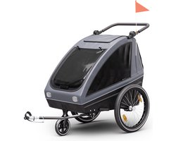Capital Sports fietsaanhanger 2 kinderen cabine wandelwagen + kinderwagen, gevoerde schouder- & kruisbanden, regelbare 68 cm zithoogte, ingebouwde remmen, 20-29 inch wielen handkar 3-in-1