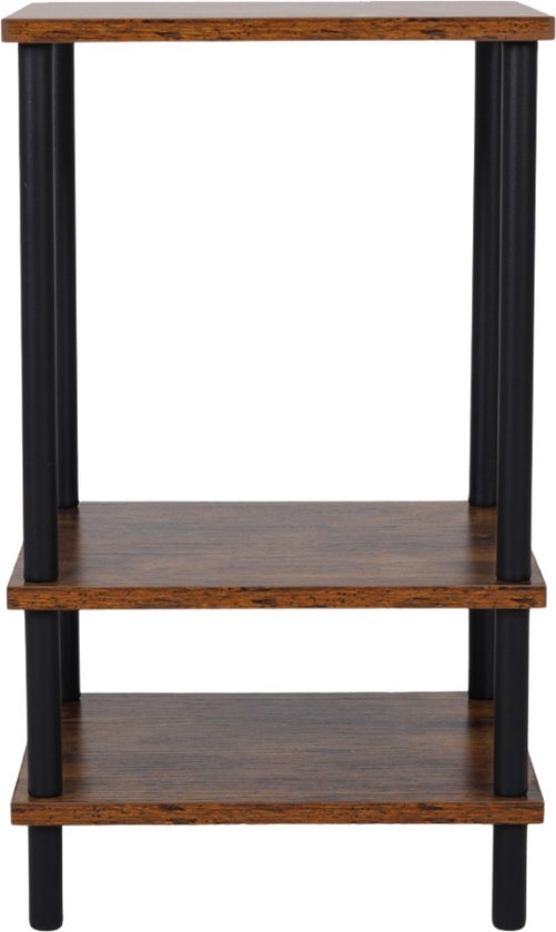 Foto: Sensahome bijzettafel ronde poten antieke houten vierkante pijp drielaags plank 34x29 2x58cm hout