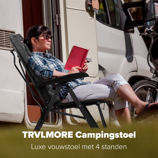 TRVLMORE Campingstoel - Inclusief Draagtas - Comfortabele Vouwstoel - 150 kg draagvermogen - Kampeerstoel - Opbergvak - Klapstoel - Zwart van TRVLMORE — afbeelding 2
