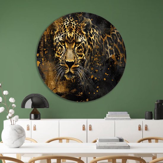 Cercle mural léopard - Décoration murale Animaux ronde - Bol mural Splashes - Peinture Vintage - Cercles muraux - Cercle mural d'art aluminium 40x40 cm