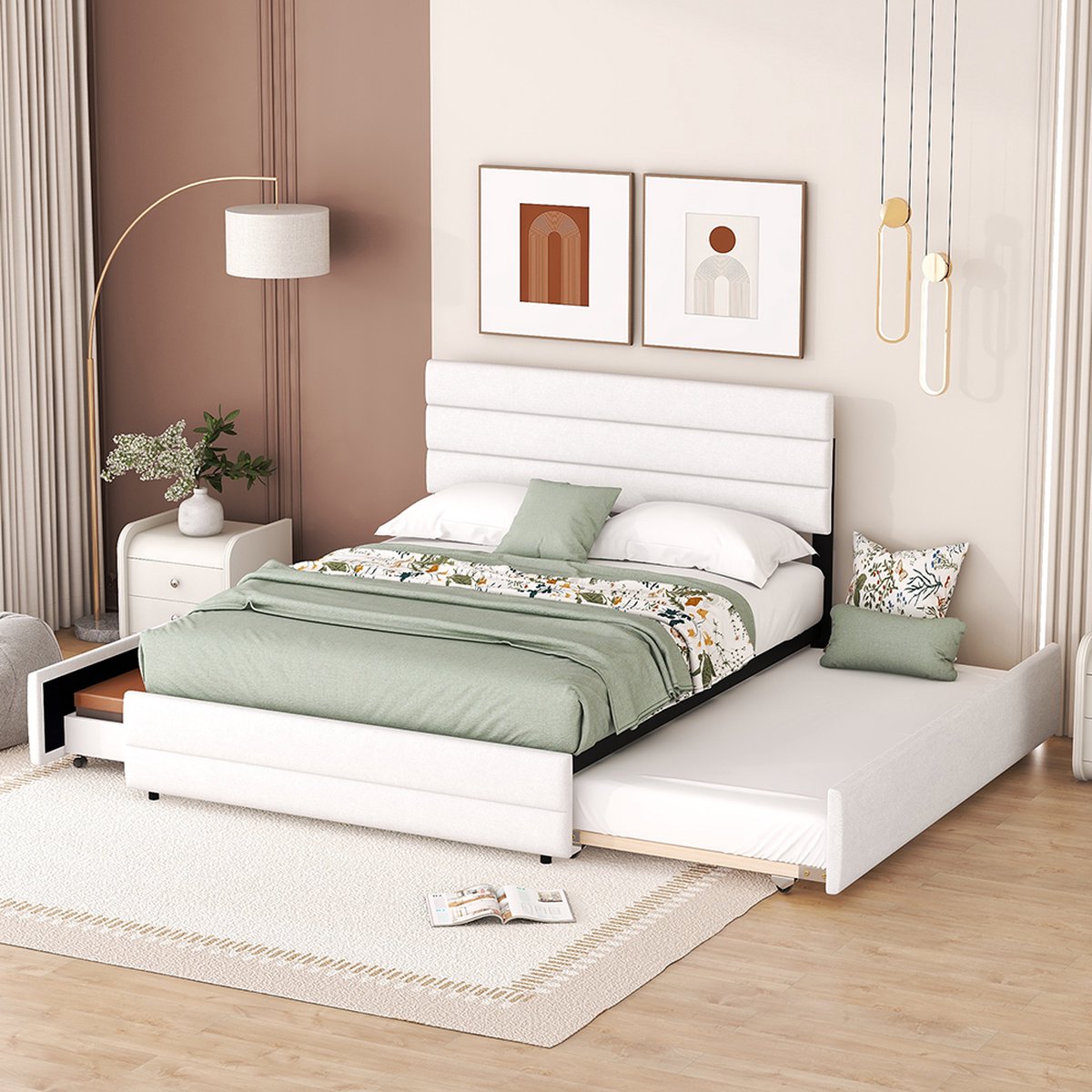 KOMHTOM Bed met laden Tweepersoonsbed 140x200 cm met uitpakmachine en twee laden Volwassenenbed Wit