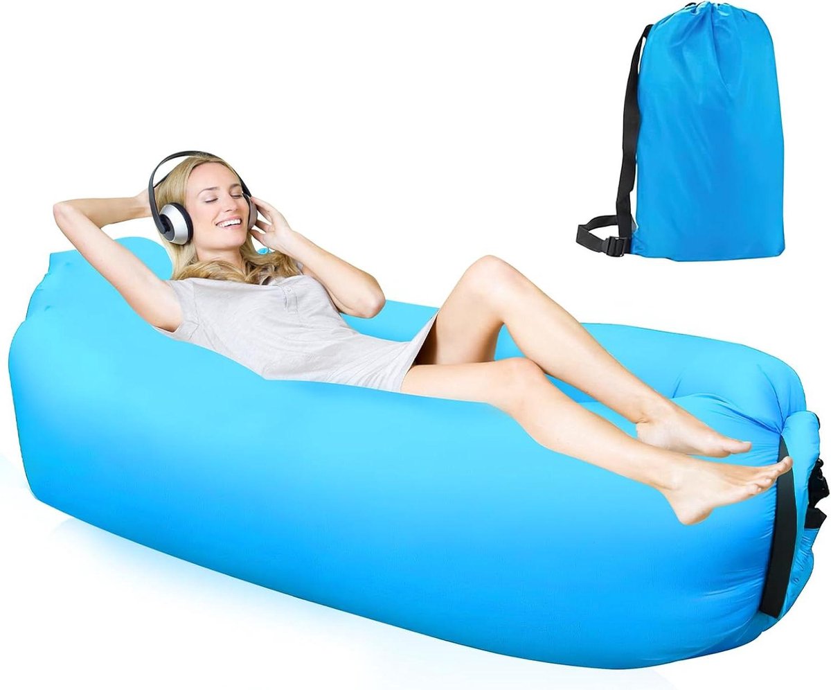 Opblaasbare strandbank - 200 x 70 cm - outdoor camping luchtbank - draagbare verpakking - blauw