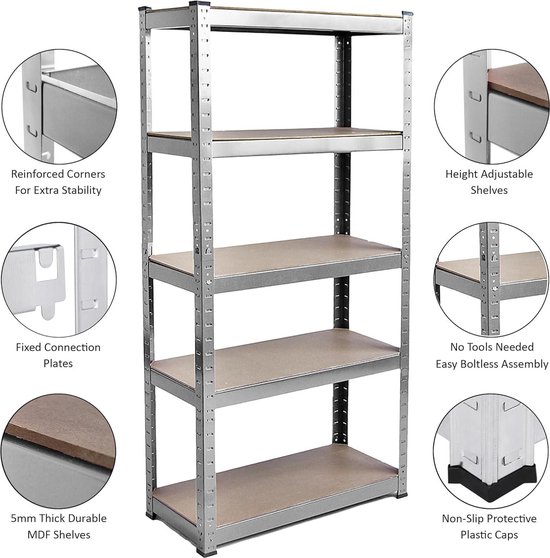 Home Vida 5 Tier Layer Plank Opslag Rekken Rack Heavy Duty Keuken Garage Rekken 875 Kgs Capaciteit, Blauw