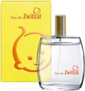 Flesje Eau de Zwitsal en gele verpakking met kindersymbool.