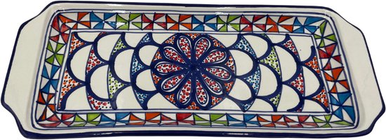 Bol à gâteau Naoura bol de service fait main 35 x 14 cm vert rouge bleu | CP.NA.30 | Plats & Déco