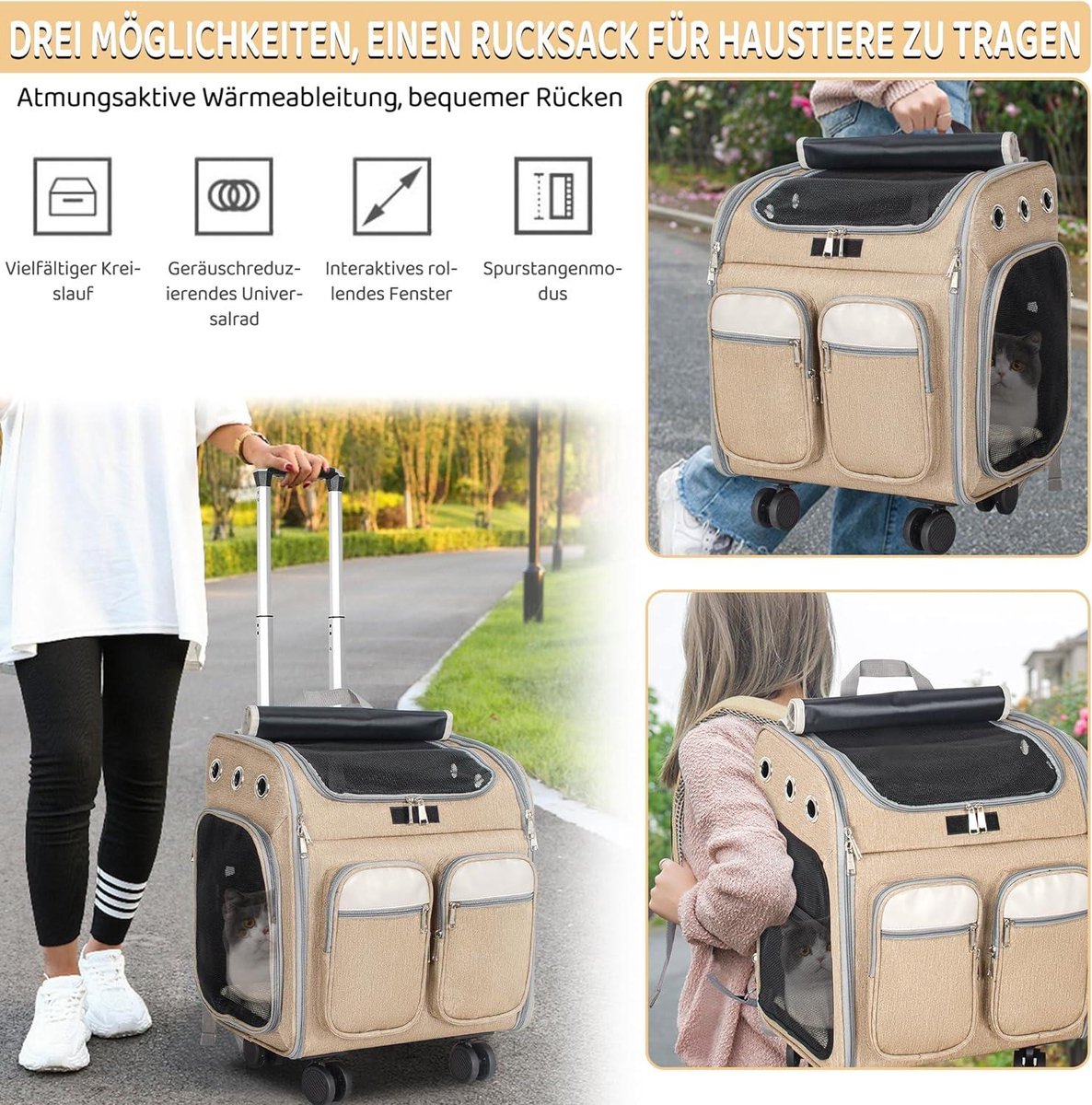 PawHut 2 en 1 trolley chariot sac à dos sac de transport à roulettes