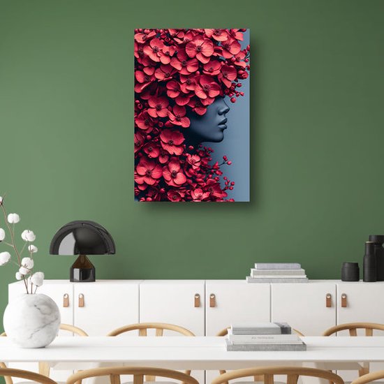 Portrait de femme - Décoration murale homme - Peinture sur toile Fleurs - Tableaux ruraux - Tableaux sur toile salon - Accessoires de maison toile 50x70 cm
