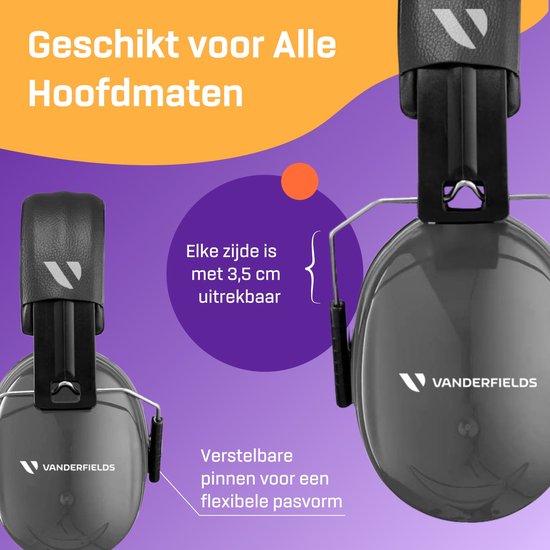 Vanderfields Professionele Gehoorbeschermer voor Volwassenen - Gehoorbescherming Oorkappen voor Klussen Tuinieren Schietsport - 2 Jaar Garantie ( Grijs )