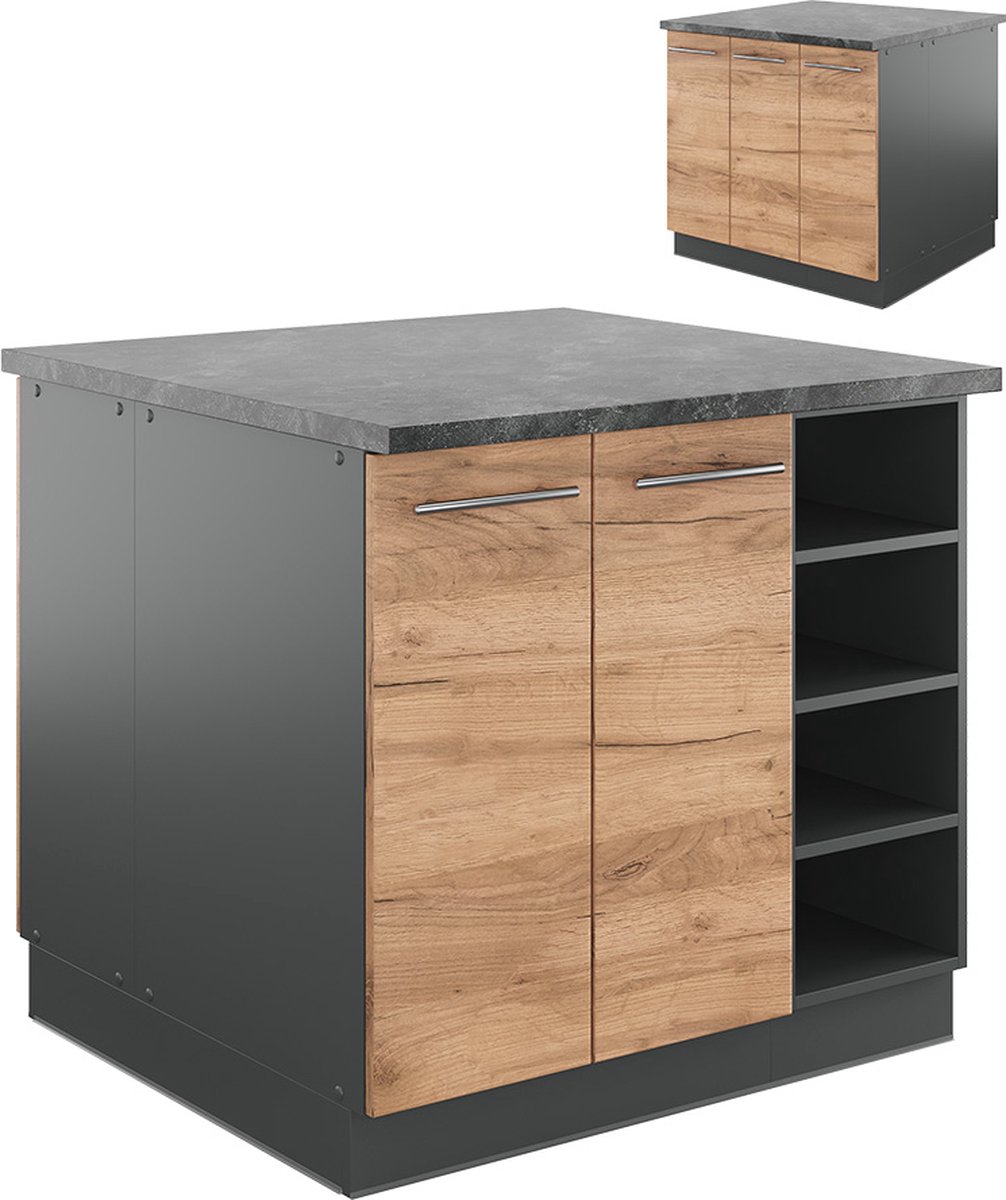 Vicco Fame-Line Keukeneiland – 90 cm zonder werkblad Eik goud/antraciet Goudkleurig Eiken/Antraciet