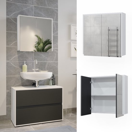 Armoire de toilette bloc-miroir SIENA largeur 120 cm blanc laqué