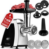 Bol.com Vleesmolen 1000W met opzetstuk koekjes-spuitgebak elektrische vleesmolen 3 metalen schijven voor- en terugloop incl. wor... aanbieding