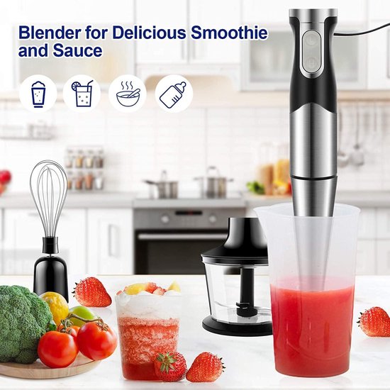 Krachtige Staafmixer, 1200 W, 6-in-1 Snelheid, Verstelbaar, Multifunctionele Handmixer Van Roestvrij Staal, Met Spatbescherming, Voor Het Mengen Van Groenten Ijs En Jam Enz
